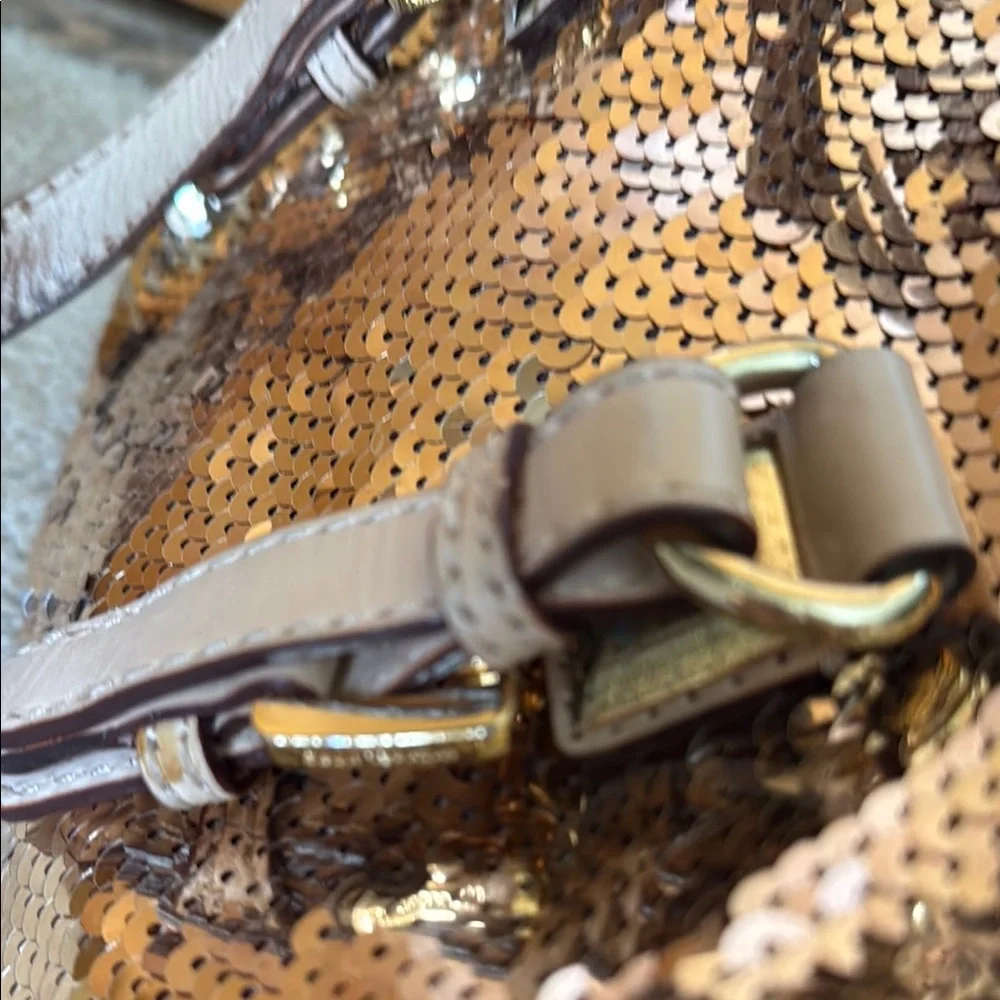 Michael Kors Gold Tan Satchel with Sequined Design - Picture 7 of 12